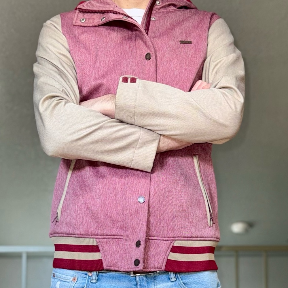 Empyre Stylish red and Beige Hooded VarsityJacket - Picture 3 of 8